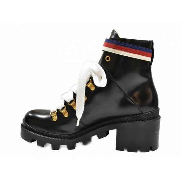 Gucci Magnum Calf Web Sylvie Lace Up black Boots US 8 - Picture 10 of 13